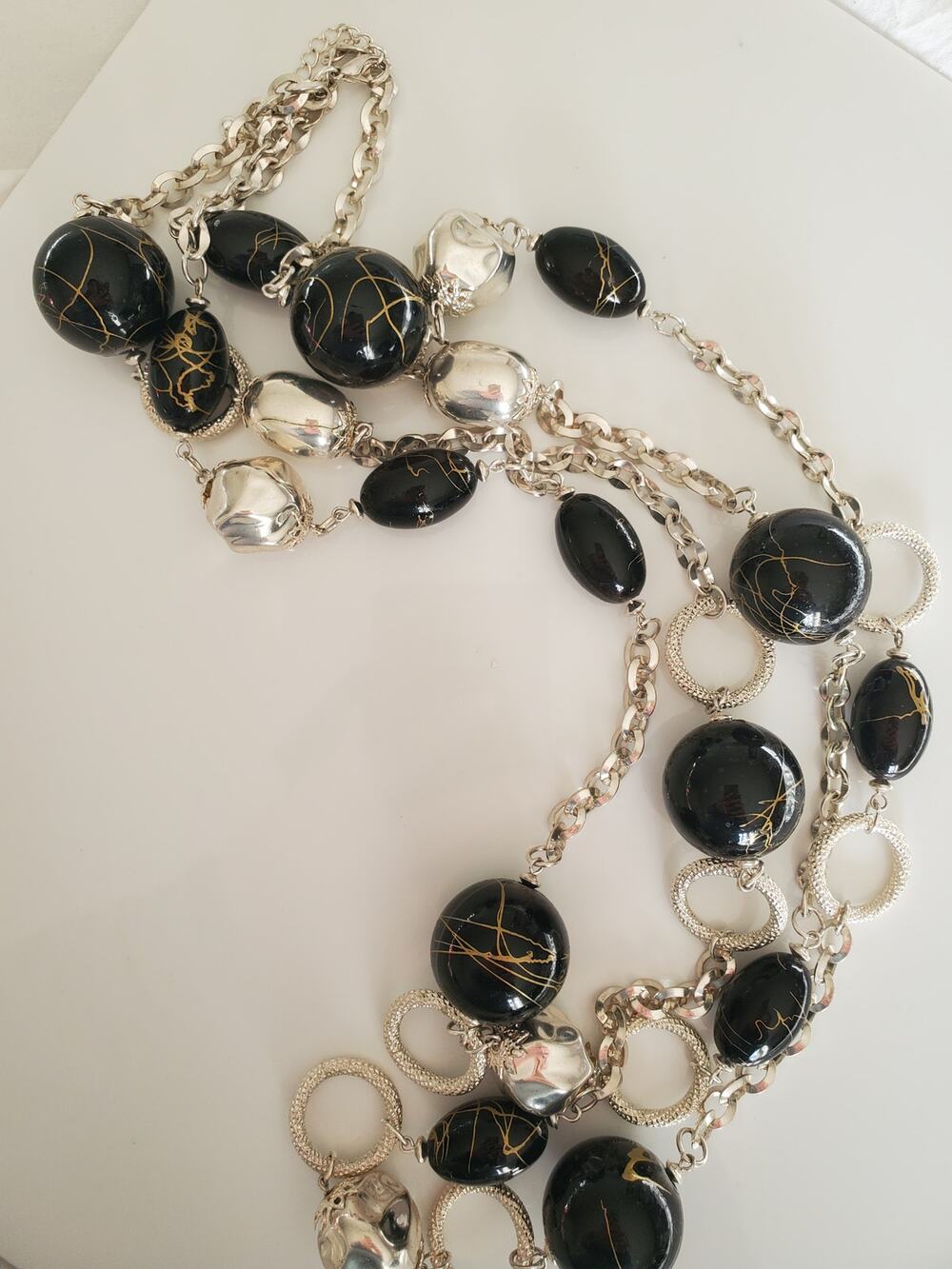 Vintage Black and Silver Beaded Necklace